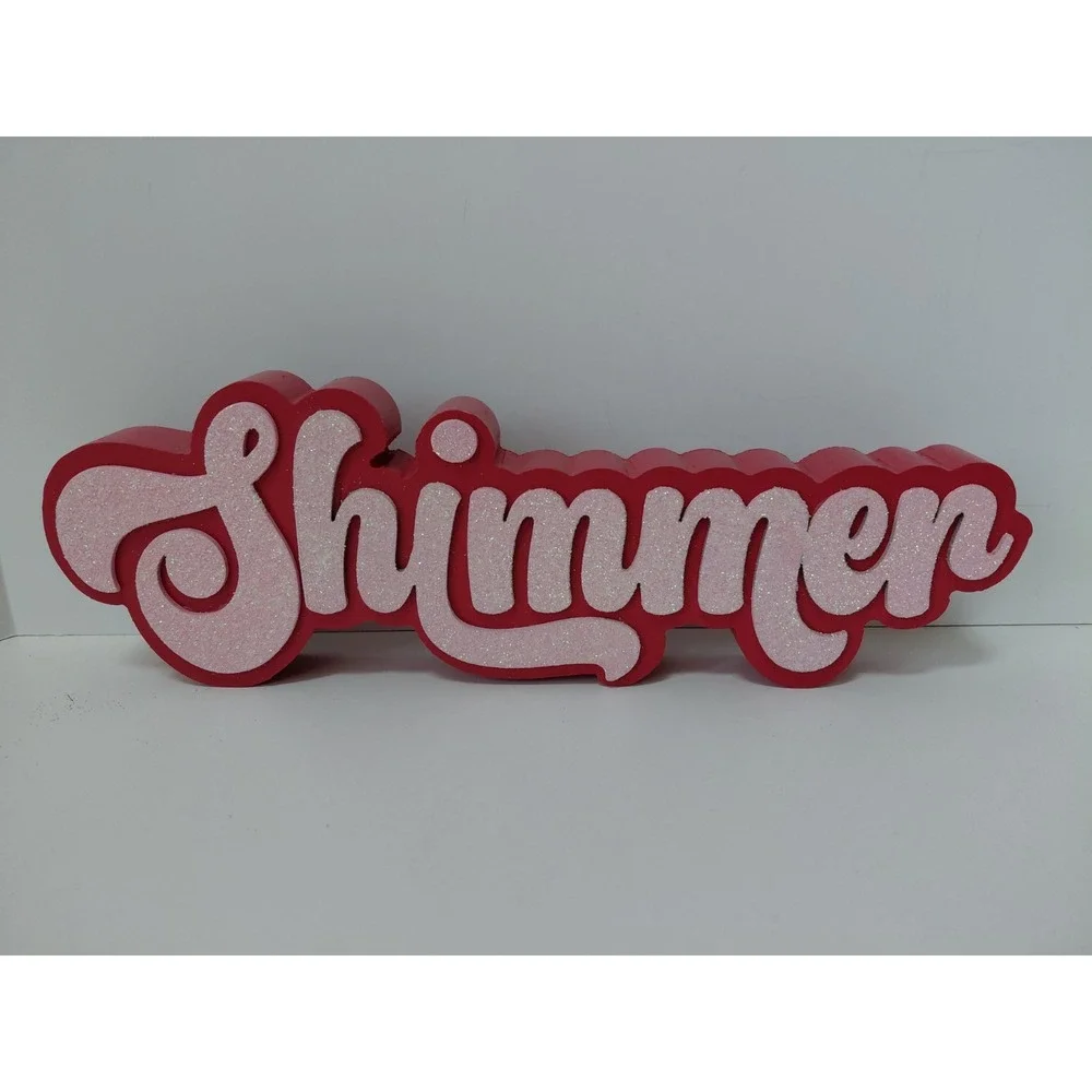 Red And‎ Pink Wooden Shimmer Sign Summer Tabletop Decoration 4